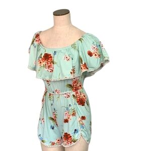 Rue21 Floral Off-Shoulder Romper - Mint Green NWT